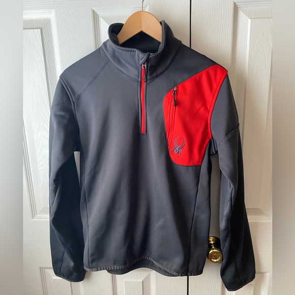 Spyder Outlaw Gray and Red Quarter Zip Fleece Lined Pullover SZ S - Picture 1 of 9